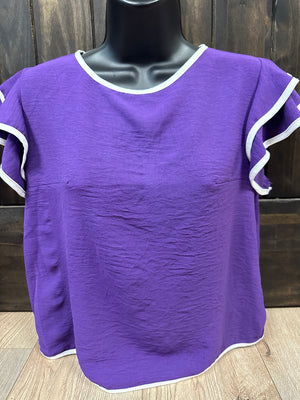 "Purple Ruffle Piping Sleeve" Short Top