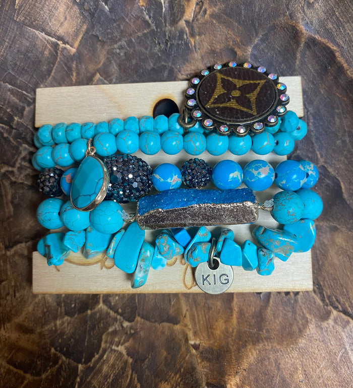 Revamped Cluster Bracelet- Turquoise "Druzy Stone"