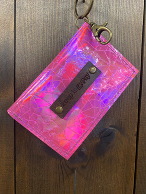 Nikki Card Wallet- "Metallic Pink Gator" Rhinestone Studs