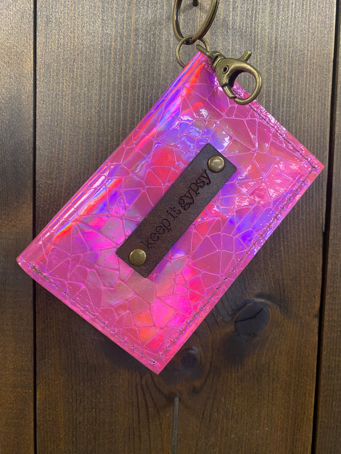 Nikki Card Wallet- "Metallic Pink Gator" Rhinestone Studs