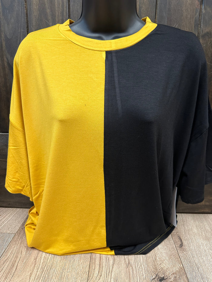 "Gold & Black Knit" Half & Half Top