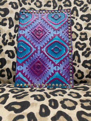 Mini Notebook- "Purple & Blue Aztec" Rhinestone Studs