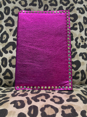 Mini Notebook- "Iridescent Hot Pink" Rhinestone Studs