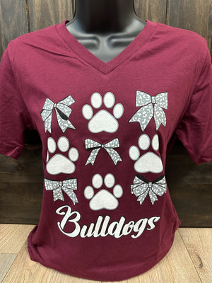 Bulldogs- "Assorted Cheetah Bows & Paws" Tee