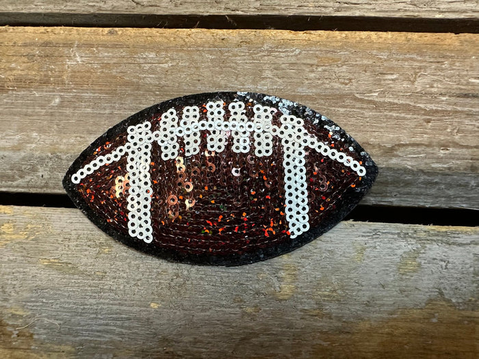 Chenille Hat Patches- "Glitter Football; Dark Brown/Red" (3X2)