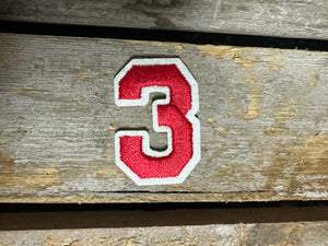 Embroidered Hat Patches- "Red & White Numbers" (1.5X.5)