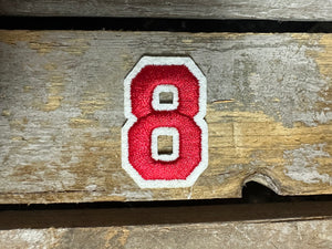 Embroidered Hat Patches- "Red & White Numbers" (1.5X.5)