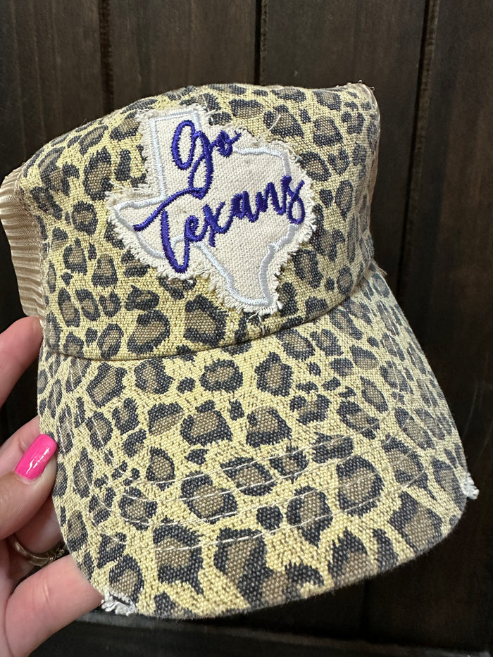 "Texas Go Texans" Middle Cheetah Hat