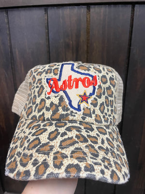 "Texas Astros" Middle Cheetah & Cream Mesh Hat