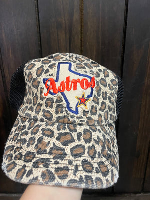 "Texas Astros" Middle Cheetah & Black Mesh Hat
