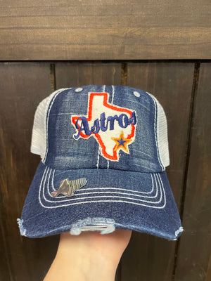 "Texas Astros" Middle Denim & White Mesh Hat