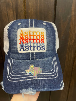 "Astros Astros Astros" Denim & White Mesh Hat