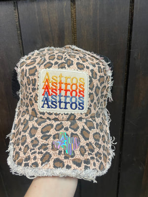 "Astros Astros Astros" Cheetah & Black Mesh Hat