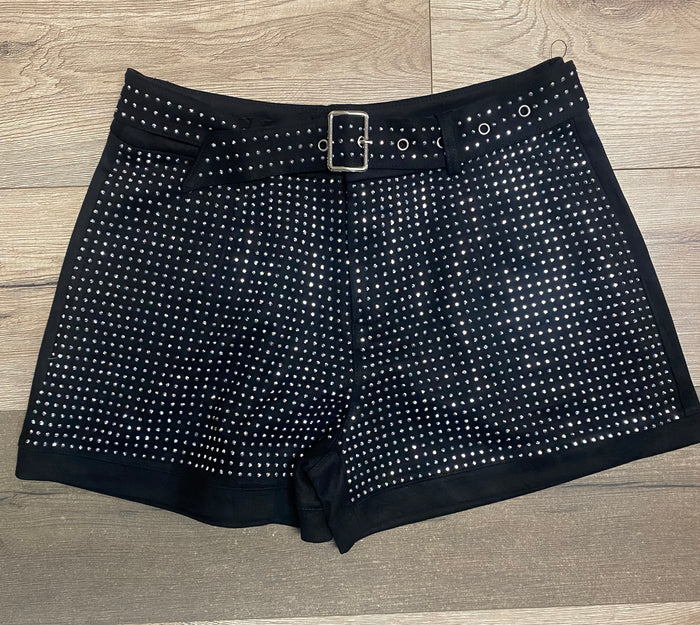 "Black & Silver Buckle" Studded Shorts