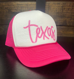 "Texas" Pink & White Puffy Hat