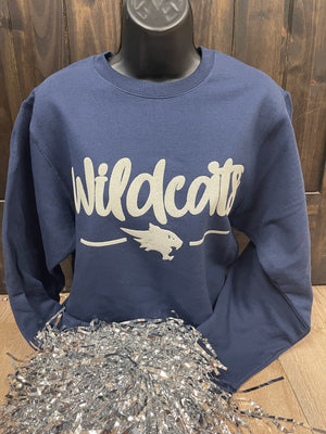 Wildcats- Grey Puffed "Wildcats & Head" Navy Hoodie