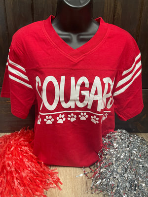 Cougars- Red V-Neck "Cougars & Paw's"