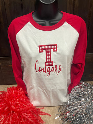 Cougars- "T Cougars" Red & White Checkered