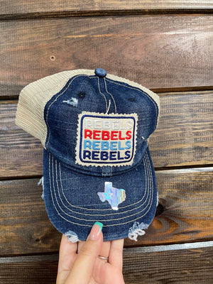 "Rebels Rebels Rebels" Patch Blue Denim Hat