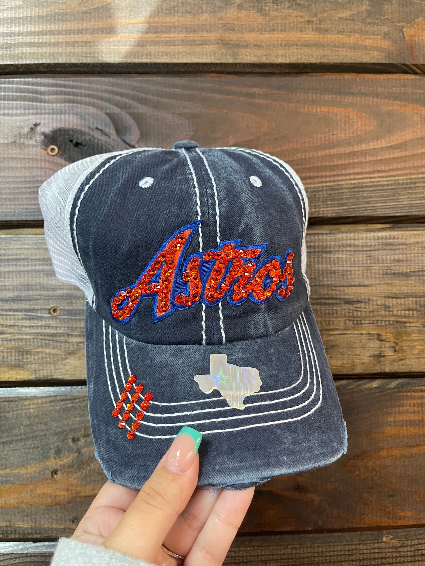 Astros; Orange Bling Blue Denim Hat – The Silver Strawberry