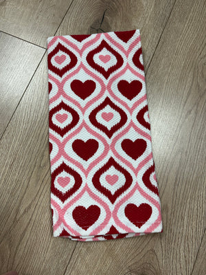 Kitchen Towels- "Wavy Design Hearts" Pink & Red