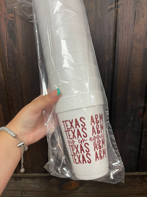 Styrofoam Cups- "Texas A&M; Aggies"