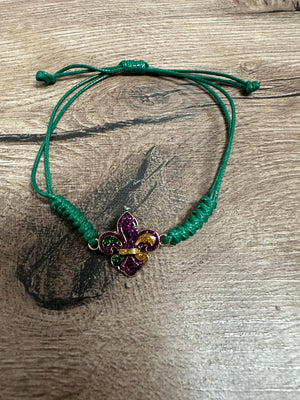 Fay Bracelet- "Mardi Gras; Fleur De Lis" Green