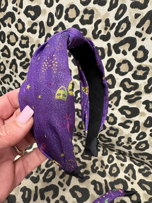 "Imprint Wording" Headband- "Masks & Stars" Mardi Gras