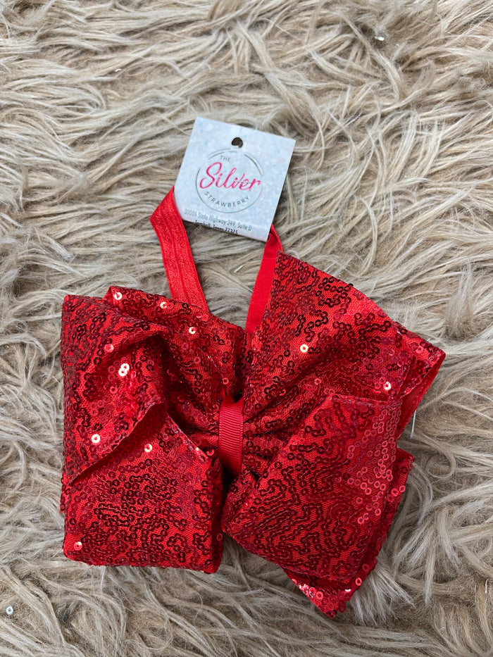 Elastic Bow Headband- Red Sequence