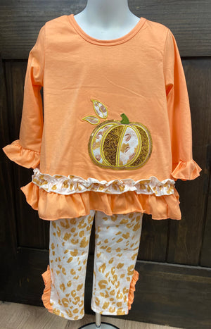 "Sequence Cheetah Pumpkin" Peach Ruffle Pant Set