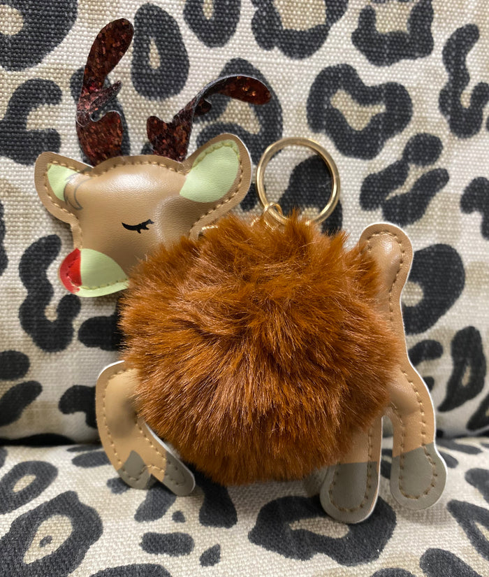 Puffy Puff Keychain- Brown Reindeer