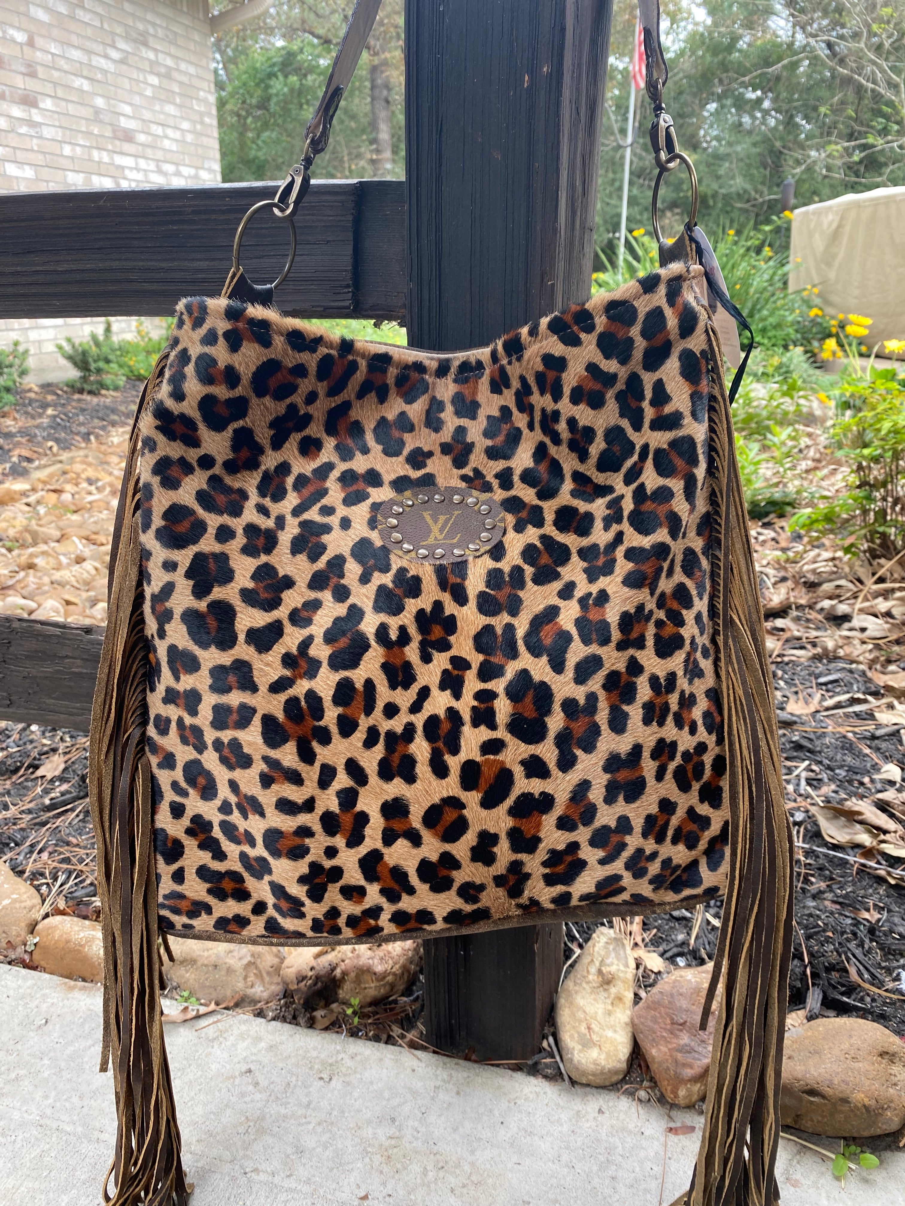 Western Leopard Cheetah Longhorn Fringe Crossbody Handbag Purse