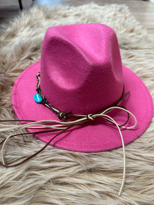 Kids Fedora Hat- Hot Pink W/ Turquoise Band