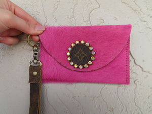 Revamped Small Wallet Wristlet- Pink Cowhide