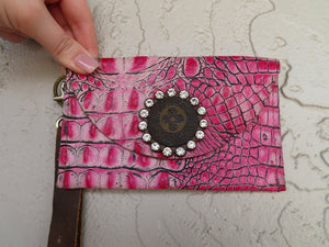 Revamped Small Wallet Wristlet- Pink Alligator 