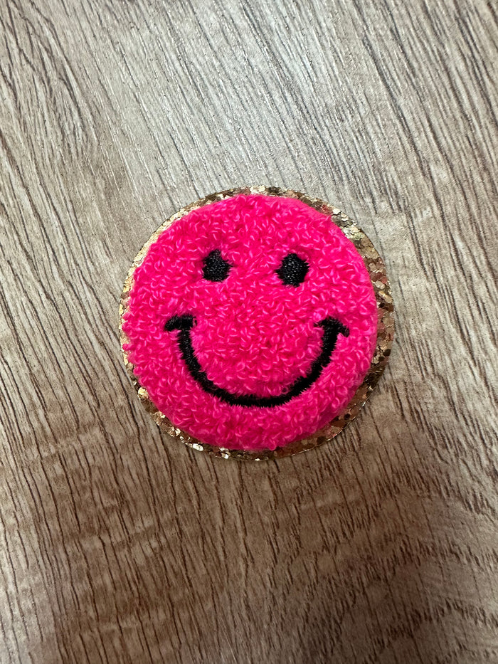 Chenille Patches- Hot Pink & Gold Glitter Smiley's