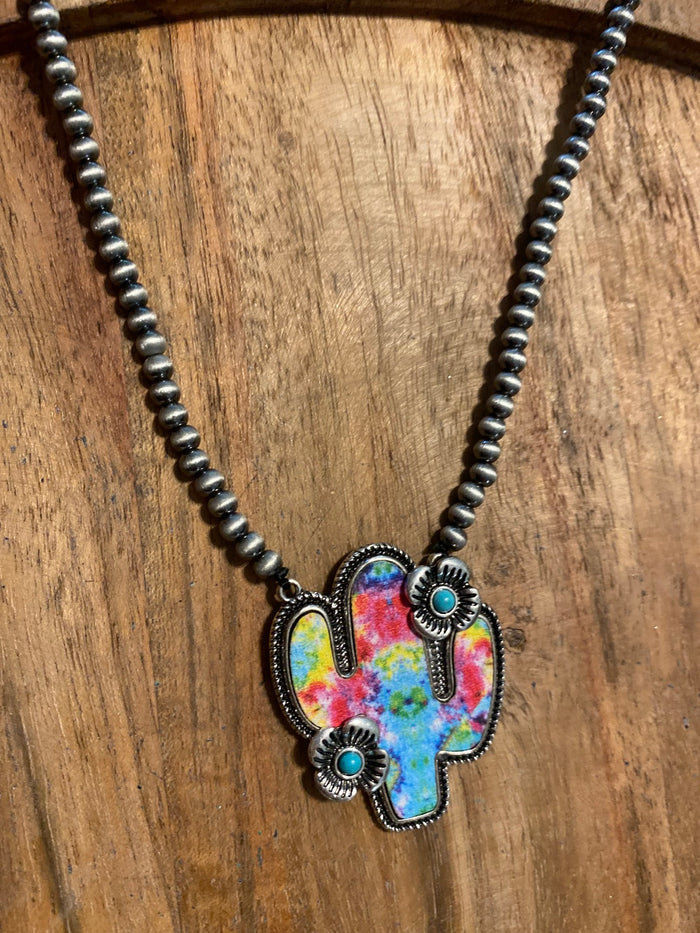 Cacti Flower Necklace- Tie-Dye