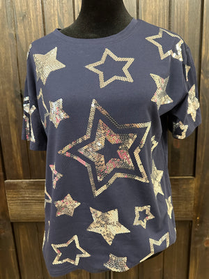 Navy "Silver Sequence" Star Top