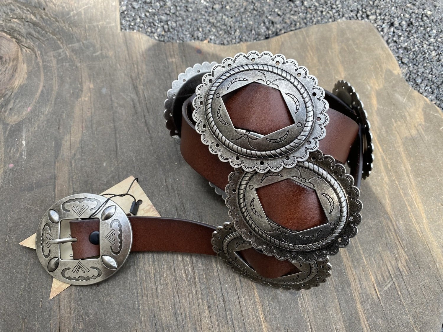 Texas Longhorn Leather Concho Belt