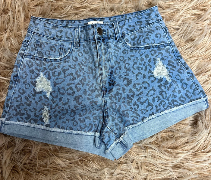 Cheetah Dark Washed Denim Shorts