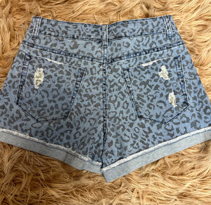 Cheetah Dark Washed Denim Shorts