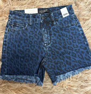 Judy Blue Shorts- Denim Leopard Frayed Hem