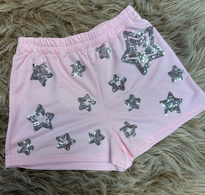 Baby Pink "Silver Sequence Star" Shorts