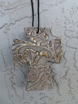Tooled Rose Gold Cross Tag
