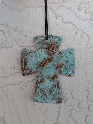 Aspen Wood- Turquoise Cross Tag