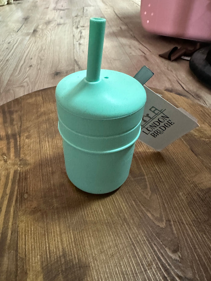 Silicone Lidded Cup W/ Straw- Teal