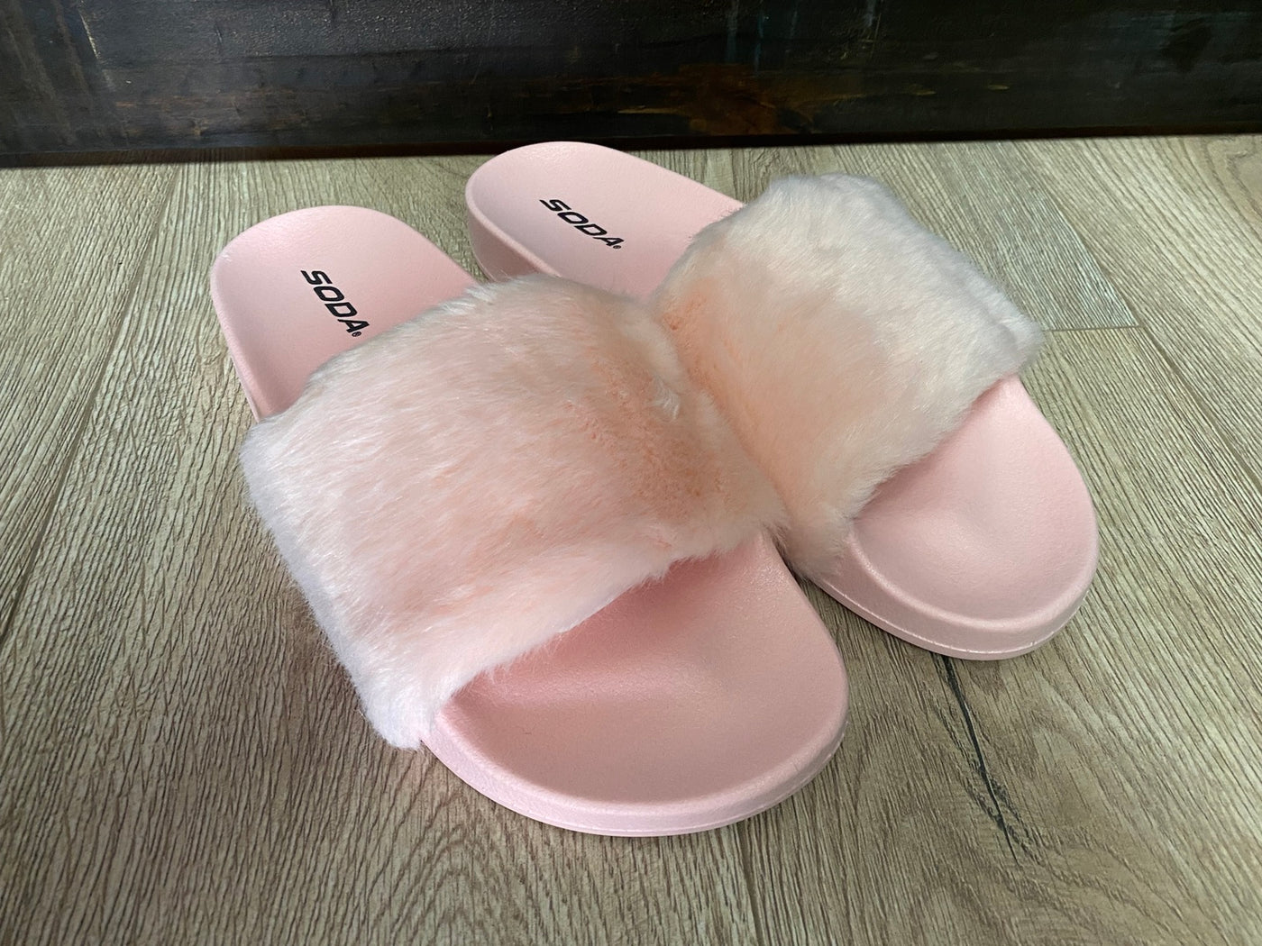 Ladies Multi-Color Faux Fur Slide Sandals