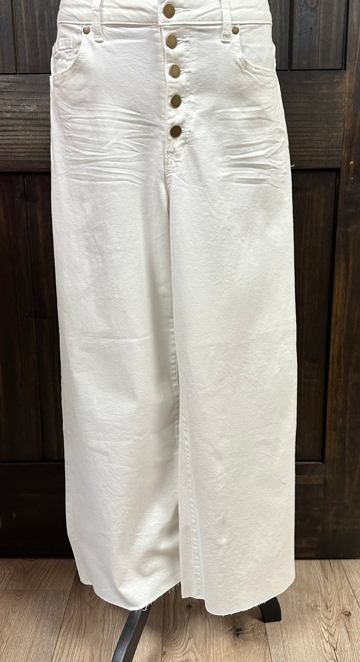 "White" Button Up Flare Capris