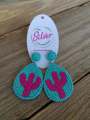 Downtown Earrings- Turquoise & Pink Cactus