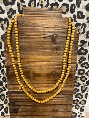 Layla Wood Beaded Necklace- Mustard